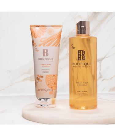 Boutique Amber Musk & Vanilla Hair & Body Scrub - 225g | Deep Cleansing & Softening Formula - Shop Internationally! - Buy Online on GoSupps.com