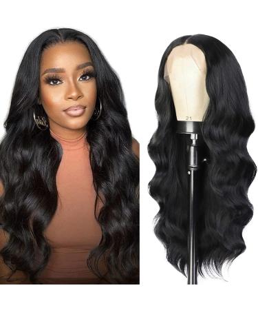 Fewosles Black Lace Front Wigs for Women Synthetic Long Wavy Wigs 13X4 Middle Part Lace Frontal Wig 180% Density Glueless Heat Resistant Synthetic Wigs for Daily Party Use 26inch