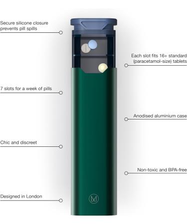 Premium Metal 7 Day Weekly Pill Box Organizer by Mannox - Forest Green - Buy Online on GoSupps.com