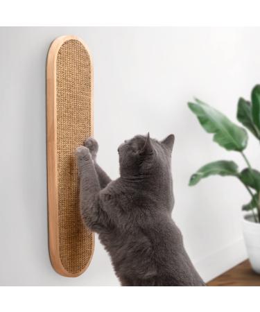 7 Ruby Road Wall Mounted Cat Scratching Post - Floor or Wall Mount Wooden Sisal Cat Scratcher - Vertical Scratch Pad for Indoor Cats or Kittens - Cute Modern Cat Wall Furniture (22 x 5.7 inches) Natural