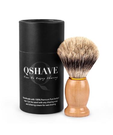 QSHAVE 100% Best Original Pure Badger Hair Shaving Brush Handmade. Real Wood Base. Perfect for Wet Shave, Safety Razor, Double Edge Razor