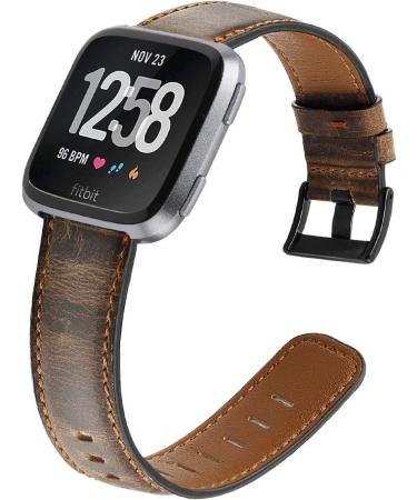 EZCO Leather Bands Compatible with Fitbit Versa/Versa 2 / Versa Lite  Vintage Genuine Leather Band Replacement Strap Wristband Accessories Man Women 5.5-7.8 Wrist Compatible with Versa Smart Watch Dark Coffee Brown - Buy Online on GoSupps.com