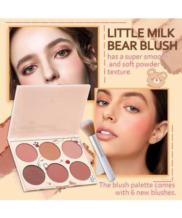 6 Colors Blush Contour Highlighter Makeup Powder Palette with Blush Brush Shimmer Facial Beauty Cosmetic Makeup Blushes Set Face Sculpting Bronzer Blusher Illuminator Palette for Cheek - Buy Online on GoSupps.com