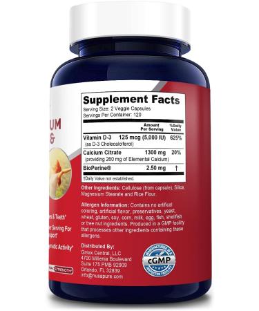 NusaPure Super Calcium 1300mg with Vitamin D3 & Bioperine | 240 Veggie Caps | Non-GMO & Gluten-Free - Buy Online on GoSupps.com