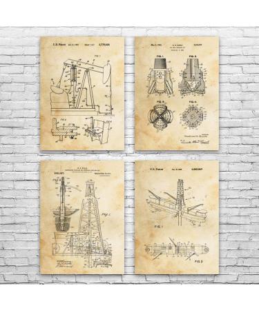 Oil Well Patent Posters Set of 4 (5x7) Energy Contractor Roughneck Gift Oil Industry Art Oil Rig Blueprint Oil Wife Gift Vintage Paper