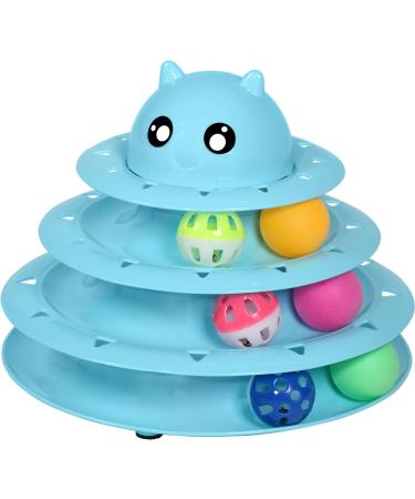 UPSKY Cat Toy Roller 3-Level Turntable Cat Toys Balls with Six Colorful Balls Interactive Kitten Fun Mental Physical Exercise Puzzle Kitten Toys. blue