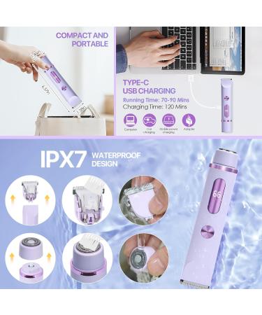 2in1 Electric Intimate Shaver for Women Bikini Trimmer Waterproof Wet and Dry Shaver for Body and Face Purple Lilac - Buy Online on GoSupps.com
