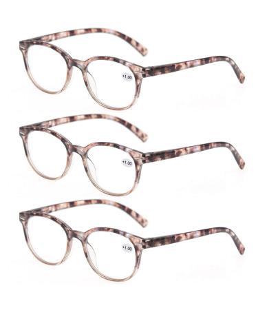 Women Reading Glasses 1.0 3 Pair Stylish Ladies Readers with Comfort Spring Hinge Pattern Design for Fashion Women Reading Pouch Included +1 Magnification 3 Brown Demi