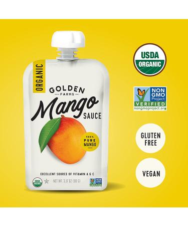 Golden Farms Mango Pouches - Pack of 12, 100% Pure Fruit, No Added Sugar, Vegan, Gluten-Free, Kosher, Organic Squeeze Pouch - 3.17oz Each - Buy Online on GoSupps.com