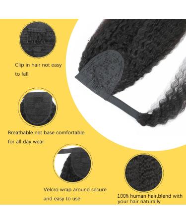 Kinky Straight Ponytail Human Hair with Wrap Around Magic Tape Brazilian Virgin Human Hair Ponytail for Black Women Yaki Hair Natural Black Color14 Inch 14 Inch Kinky Straight-Wrap Around -Natural Black - Buy Online on GoSupps.com