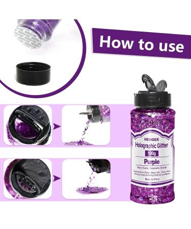 Hemoer Holographic Chunky Glitter - Purple 100g | Craft Glitter for Resin Face Nail Body Slime & Parties - Buy Online on GoSupps.com