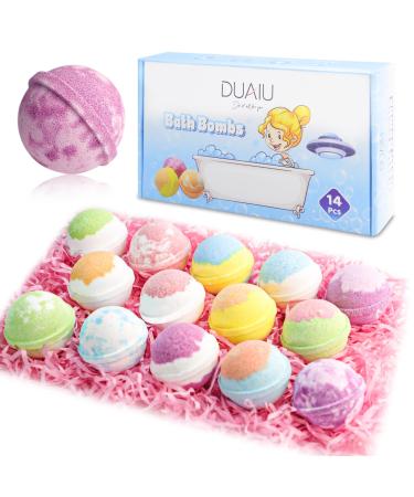 DUAIU Fizzy Bubble Bath Bombs Set of 14 with Essential Oil - Naturally Perfect for Birthday Mother's Day Gift Idea for Wife Monther and Girlfriend