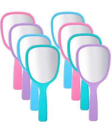 8 Pieces Handheld Hand Mirror Bulk Compact Travel Makeup Mirror Handheld Cosmetic Mirror with Handle Portable Vanity Mirror for Travel Camping Home 4 Colors 3.15 Inch Wide 7.09 Inch Long