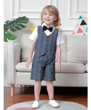 Mint Green Baby Boys Gentleman Suit Set | Shirt, Bowtie, Waistcoat & Shorts | Navy Blue | Size 2-3 Years - Buy Online on GoSupps.com