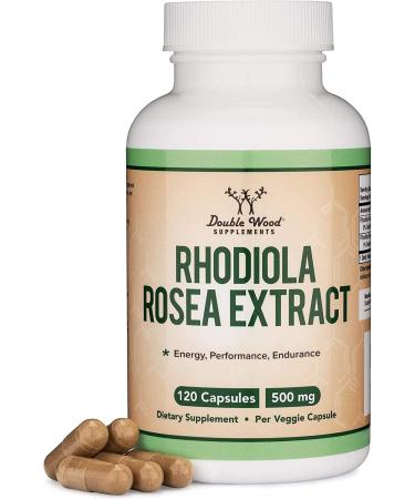 Rhodiola Rosea Supplement 500mg 120 Vegan Capsules (Third Party Test Gluten Free 3% Salidrosides 1% Rosavins Extract) for Performance Calming Motivation by Double Wood