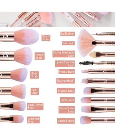 16PCs Premium Marble Makeup Brush Set - Synthetic Face Eye Lip Kits for Foundation, Powder, Eyeshadow - Pink - Buy Online on GoSupps.com