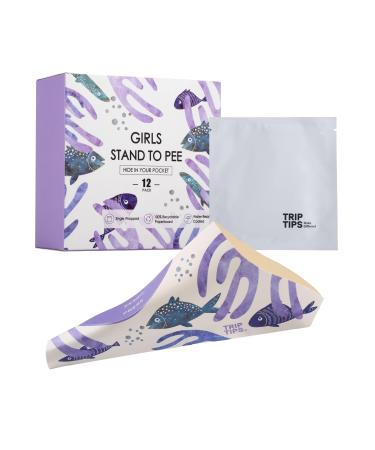 TRIPTIPS Female Urinal Disposable Female Urination Device Urinal for Women Foldable Pee Funnel for Women Waterproof Paper Stand and Pee Cup for Public Toilets Traveling Camping (Pack of 12) B-Purple Fish