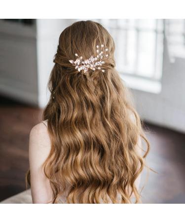 Bridal Jewelry - Rose Gold Crystal Hair Clip Flower & Leaf Hairpins for Brides - Buy Online on GoSupps.com