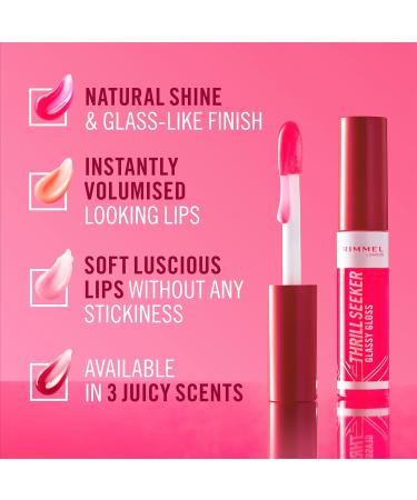 Rimmel London Thrill Seeker Glassy Gloss Lip Gloss 350 Pink to the Berry - Long-lasting Shine and Vibrant Color - Buy Online on GoSupps.com