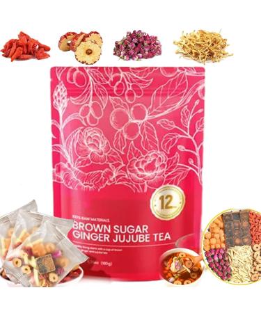Qoobom Velutra Chinese Brown Sugar Ginger Tea with Red Jujube and Red Ginseng Promotes Digestion Improves Sleep Soothes and AIDS Digestion Individually Wrapped Purely