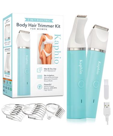 Kaphio Waterproof Bikini Trimmer, Hair Clippers for Women with 3 Hair Trimmer Guards for Clipping, 2 in 1 Rechargeable Body & Bikini Trimmer for Women, Tiffany Blue