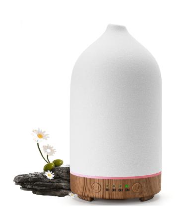 200ML Ceramic Diffuser Aromatherapy Diffuser Essential Oil Diffuser with 7 Color Lights Auto Shut Off for Home Office Room Wood Grain Base (1/3/6/ON hrs Working time)
