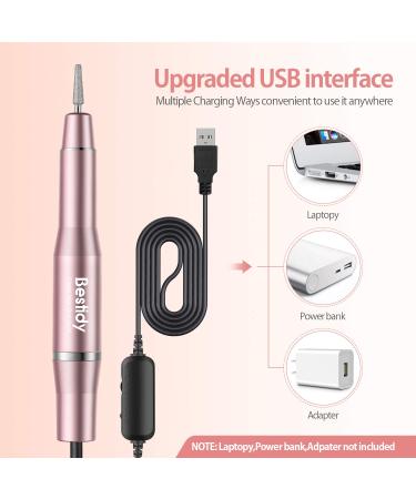 Bestidy Electric Nail Drill Kit - USB Manicure Pen Sander Polisher with 6 Changeable Drills and Sand Bands for Nail Care - Acrylic Nail Tools (A-Pink) - Buy Online on GoSupps.com
