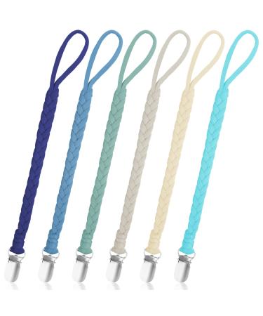 Pacifier Holder for Boys and Baby Girls Binky Pacifier Holder 100% Hand Woven Fits All Pacifiers with Handmade Braided Cotton Modern Unisex Baby Shower Birthdays Christmas Set (blue series 6)