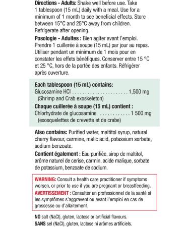 Jamieson Liquid Glucosamine 1 500 mg Maximum Strength - Wild Cherry Flavour Gluten-Free 350 ml (Pack of 1) - Buy Online on GoSupps.com