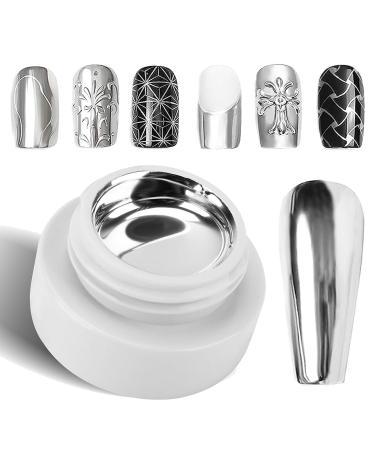 Silver Nail Polish Metallic Gel Nail Polish Painting Gel Chrome Nail Polish Nail Art Reflective Super Shine Nail Gel Soak Off UV/LED 3D Metal Glitter Long Lasting Chrome Nail Polish For DIY Manicure