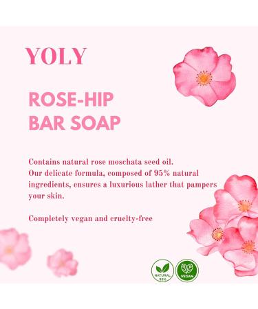 Yoly Rosehip Bar Soap | 90g Pack of 4 | 95% Natural & Vegan-Friendly | Moisturizing for Silky Smooth Skin - Shop Internationally - Buy Online on GoSupps.com