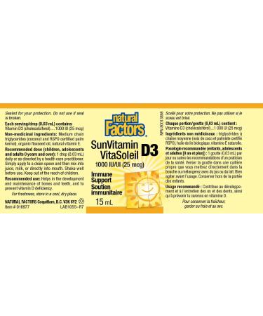 Natural Factors Vitamin D3 Drops 25 mcg (1000 IU) - Unflavored 0.5 fl oz (15 ml) - Boost Immunity & Bone Health - Buy Online on GoSupps.com