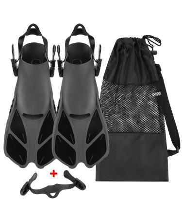 Oumers Snorkel Fins, Travel Size Adjustable Strap Diving Flippers with Mesh Bag and Extra Buckle Connector for Men Women Snorkeling Diving Swimming Black Large-X-Large