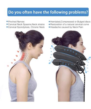 Inflatable Cervical Neck Traction Device - Adjustable Brace for Chronic Pain Relief & Spine Alignment - Home & Office Neck Care Equipment - Grey - Buy Online on GoSupps.com