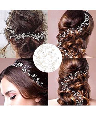 50cm Wedding Hair Jewelry | Bride Pearl Rhinestone Headband | Silk Flower Accessories for Curly Hair & Girls - Buy Online on GoSupps.com