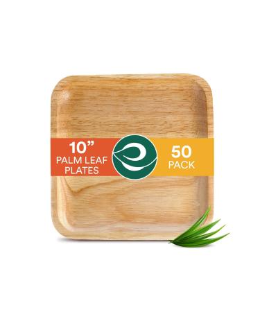 ECO SOUL 100% Compostable 10 Inch Palm Square Leaf Plates 50-Pack I Premium Disposable Plates Set I Heavy Duty Eco-Friendly Bamboo Plates Disposable I Square Disposable Plates 50 10" Square Plates