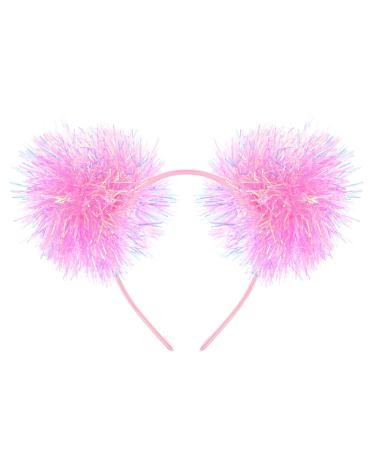 minkissy Pom Pom Headband Pom Pom Head Bopper Pom Party Headband Tinsel Headband Pompom Ball Headband for Women Girls Pink