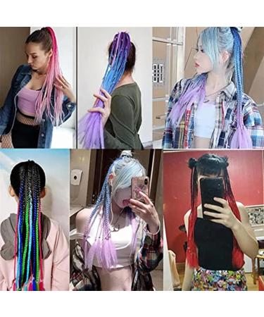 Human Hair Ponytail Hair Piece 24" Colored Braids Ponytail Extensions with Elastic Hair Tie 12 Strands Rainbow Braided Synthetic Ponytail Hairpieces for Women Girls Ponytail Hairpiece for Women(Col 24inches C26 - Buy Online on GoSupps.com