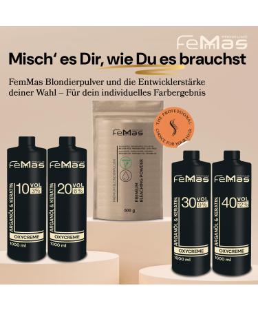 Femmas Bleaching Powder Set Vegan & Developer 3 Percent Ultra Strong & Dust-Free with Nutrient Rich Oils I Hair Bleach Kit for Home in Salon Quality I Bleaching of 7-9 Tone Levels - 17.6 Oz - 35.2 Fl Oz - Buy Online on GoSupps.com