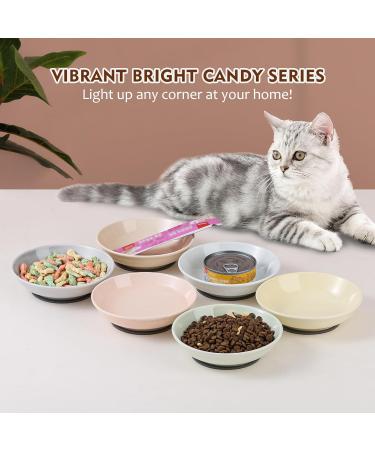 Ceramic Cat Food Bowl Set - Colorful Cat Feeding Bowls with Non Slip Mat - Wide Shallow Cat Bowl Whisker Friendly - Cat Plates - Cute Cat Dish - Microwave Dishwasher Safe - 6 Pack - 8.5 oz - 5.75 inch 6 Colors - Buy Online on GoSupps.com