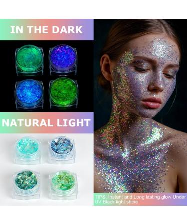  AOOWU 12 Colors Luminous Glitter Gel Chunky Glitter Makeup for Face Hair Body Cheeks and Nails Beautiful Sparkling Decoration Powder for Festival Party - Buy Online on GoSupps.com