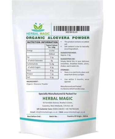 Organic Aloe Vera Powder - Premium Quality for Face, Hair, Smoothies & Baking - 100g - Buy Online on GoSupps.com