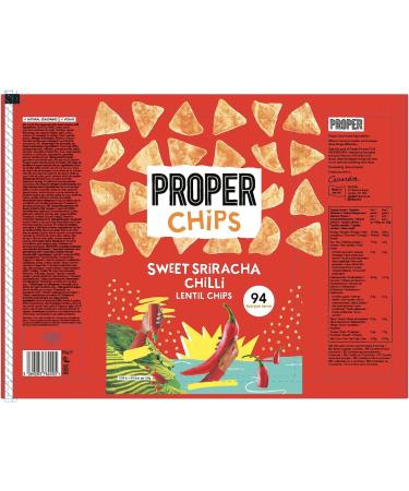 PROPER Lentil Chips Sweet Sriracha Chilli 85g - Vegan & Gluten-Free Snack Sharing Bag - Buy Online on GoSupps.com