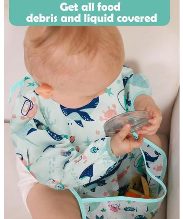 Lictin Waterproof Long Sleeve Baby Bibs 5 Pcs - Unisex Feeding Bibs for Infant Toddler 0-2 Years - Cute Cartoon Design - Multicolor - Buy Online on GoSupps.com