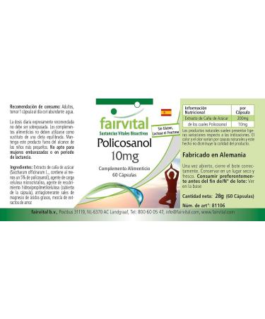 Fairvital | Policosanol 10mg - 2 months - VEGAN - High dosed - 60 capsules - Buy Online on GoSupps.com