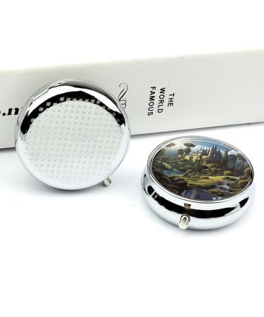Travel Pill Box - 3 Compartment Portable Pill Organizer with Woods & Castle Design - Small Medicine Case for Purse & Pocket - Buy Online on GoSupps.com