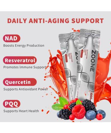 Zoone NAD Resveratrol Supplement NAD+ Liquid Supplement 1000mg with Nicotinamide Riboside Resveratrol & PQQ NAD Supplements for Men & Women Healthy Aging & Boosts Cellular Energy 30 Packs - Buy Online on GoSupps.com