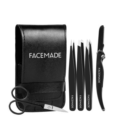 FACEMADE Tweezers Set with Scissors and Eyebrow Razor, Eyebrow Tweezers for Women and Men, Professional Stainless Steel Tweezers for Facial Hair Removal