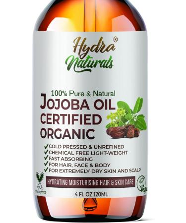Organic Cold Pressed Jojoba Oil 120ml - Face, Body, Hair, Beard & Nails - Vegan & Cruelty Free - Buy Online on GoSupps.com