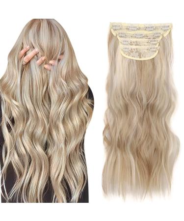 Clip in extensions blond hair parts hair extension clip in extension long curly hair parts for women 4 parts set 50cm 050g blonde highlights
